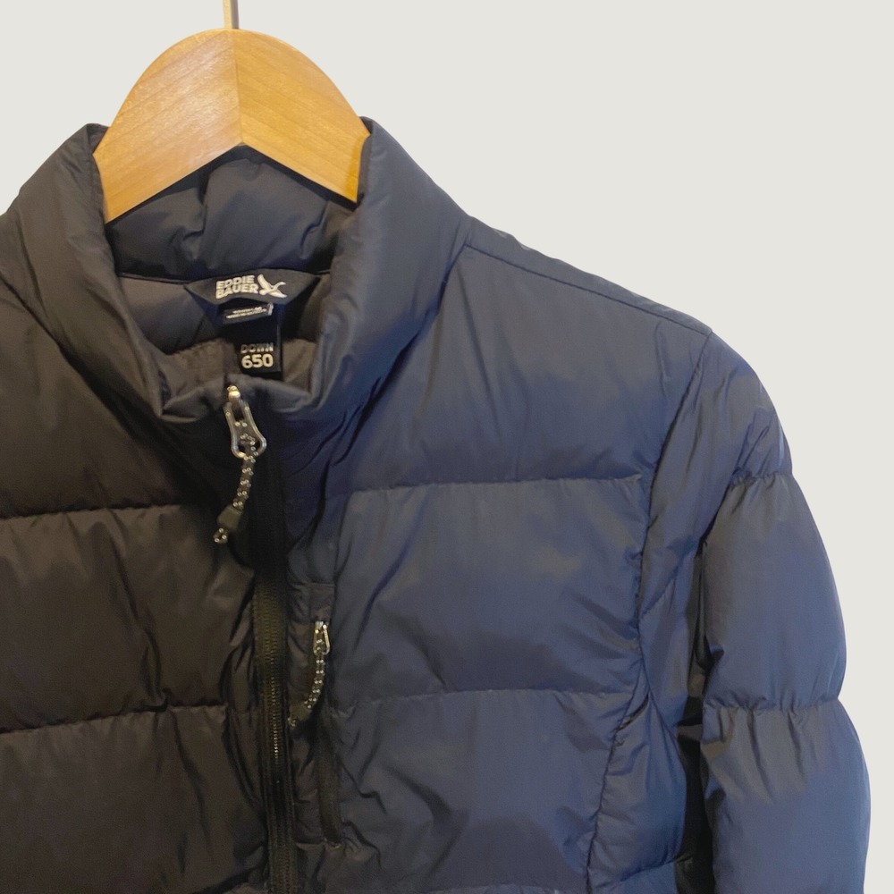Eddie Bauer Puffer Jacket Womens M Black Excellent 650 Down Insulated Quilted